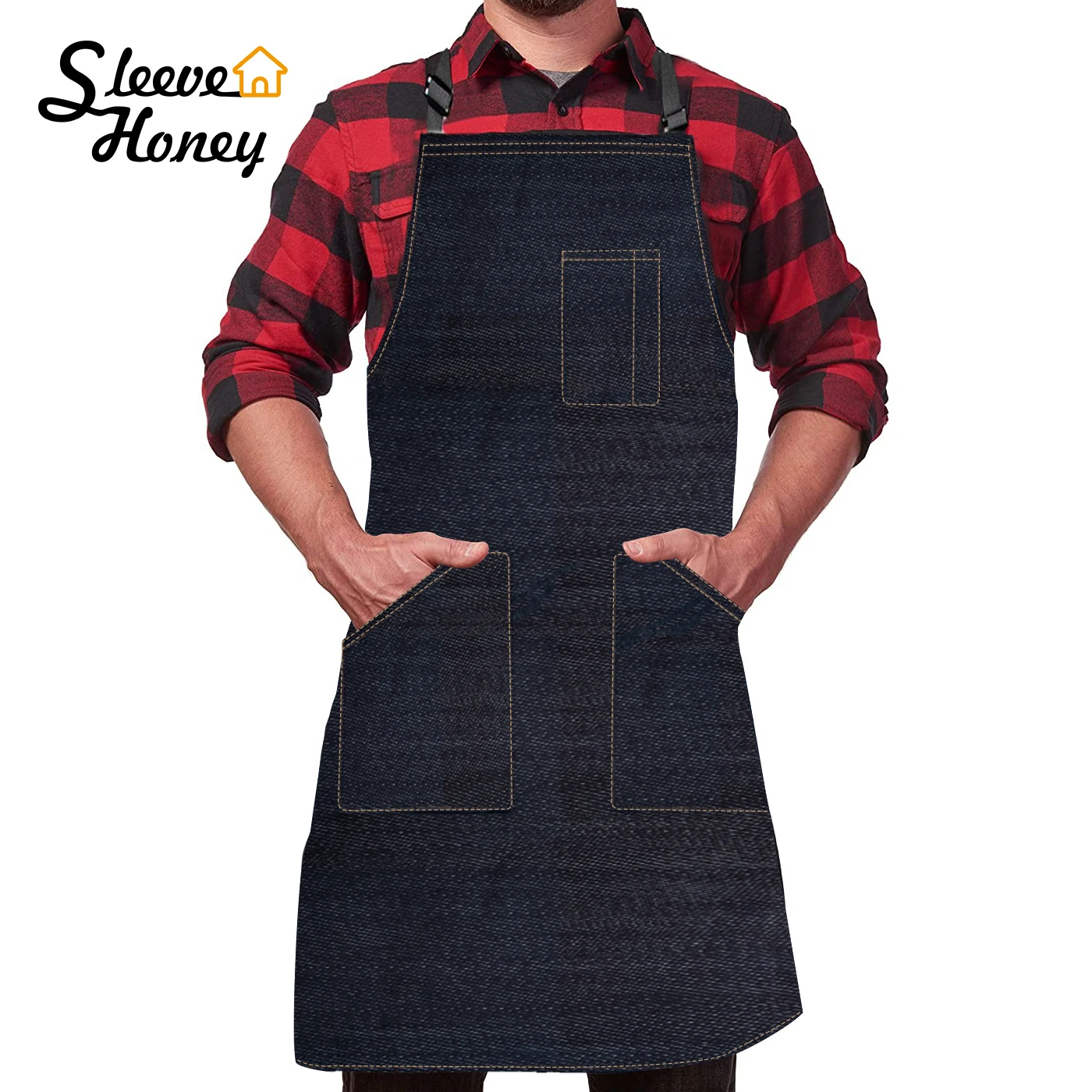 

Kitchen Denim Apron Men Women Apron With Pocket Chefs Cooking Adjustable Baking Black Blue Simple Uniform Water Proof Dropship