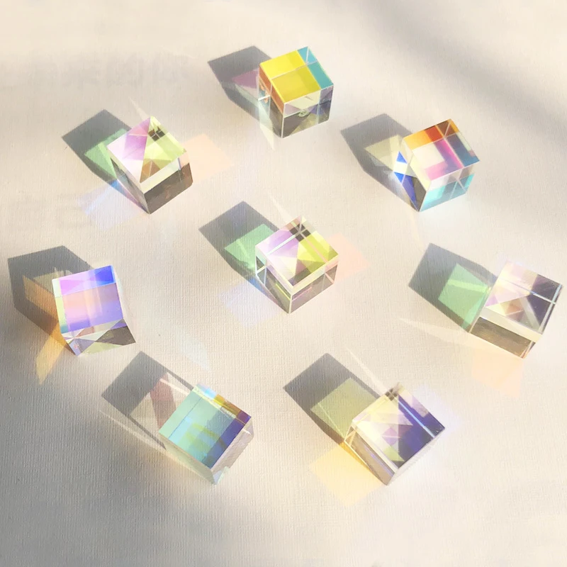 1Pc 12.7x12.7mm Cubic Science Cube Optical Prisma fotografia z sześciokąta pryzmat dekoracji domu pryzmat szkła, kolor dziecko prezent