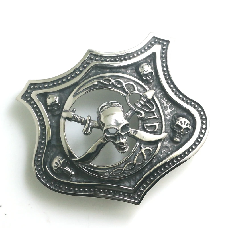 Man\'s 316L Stainless Steel Pirate Shield Skull Belt Buckle