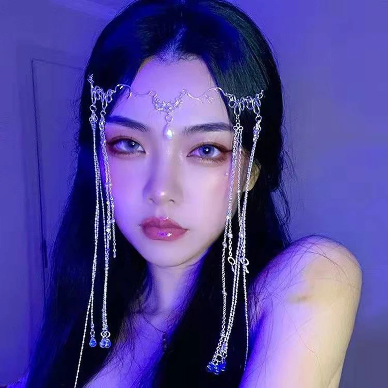 Silver Color Hanfu Headdress Ethnic Style Hairpin Flower Tassel Fringe Jewelry Comb Hair Accessories for Women Girl