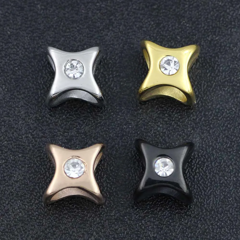 316L Stainless Steel 5mm Double Hole European Charms Beads Crystal Bead Charms for Leather Bracelet DIY Jewelry Making 4pcs