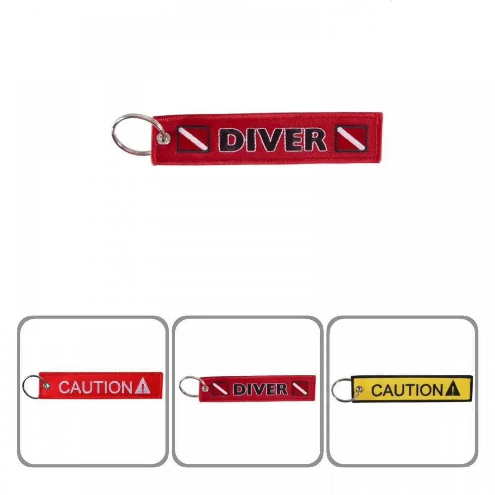 CAUTION DIVER Print  Embroidery Tag Keychain Keyring Key Chain Pendant Gift