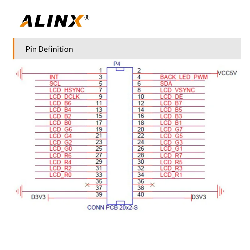 Alinx-an970 módulo de tela lcd tft capacitiva, 7 polegadas, 5 pontos, para quadro fpga