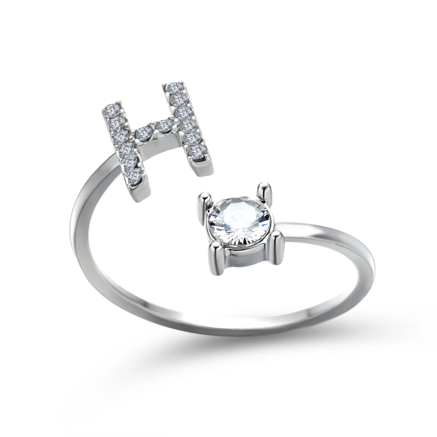 Kreative A-Z Alphabet 26 Brief Ringe Personlity Initial Name Offene Ringe Silber Farbe Strass Finger Ring Partei Schmuck Geschenk – Detail 9