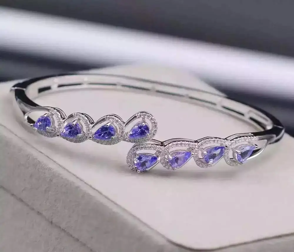 Cheaper Fashion Tanzanite Bangle 100% Real Natural Tanzanite Bangle 925 sterling silver Fine jewelry