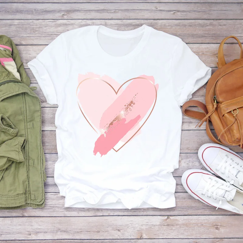 Women T-shirts Love Watercolor Heart 90s Printing Summer Autumn Print Lady Womens Stylish T Top Shirt Girl Tee T-Shirt