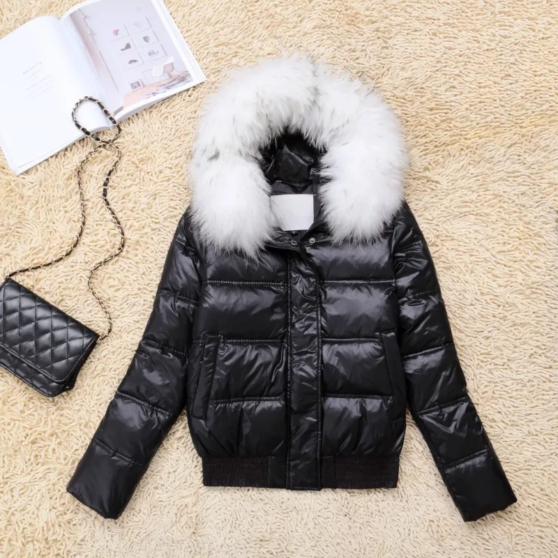 Duck White Coat Warm Down Jacket Women Hooded Raccoon Fur Collar Coats Lady Slim Jackets Jaqueta Feminina Inverno WXF133 s s