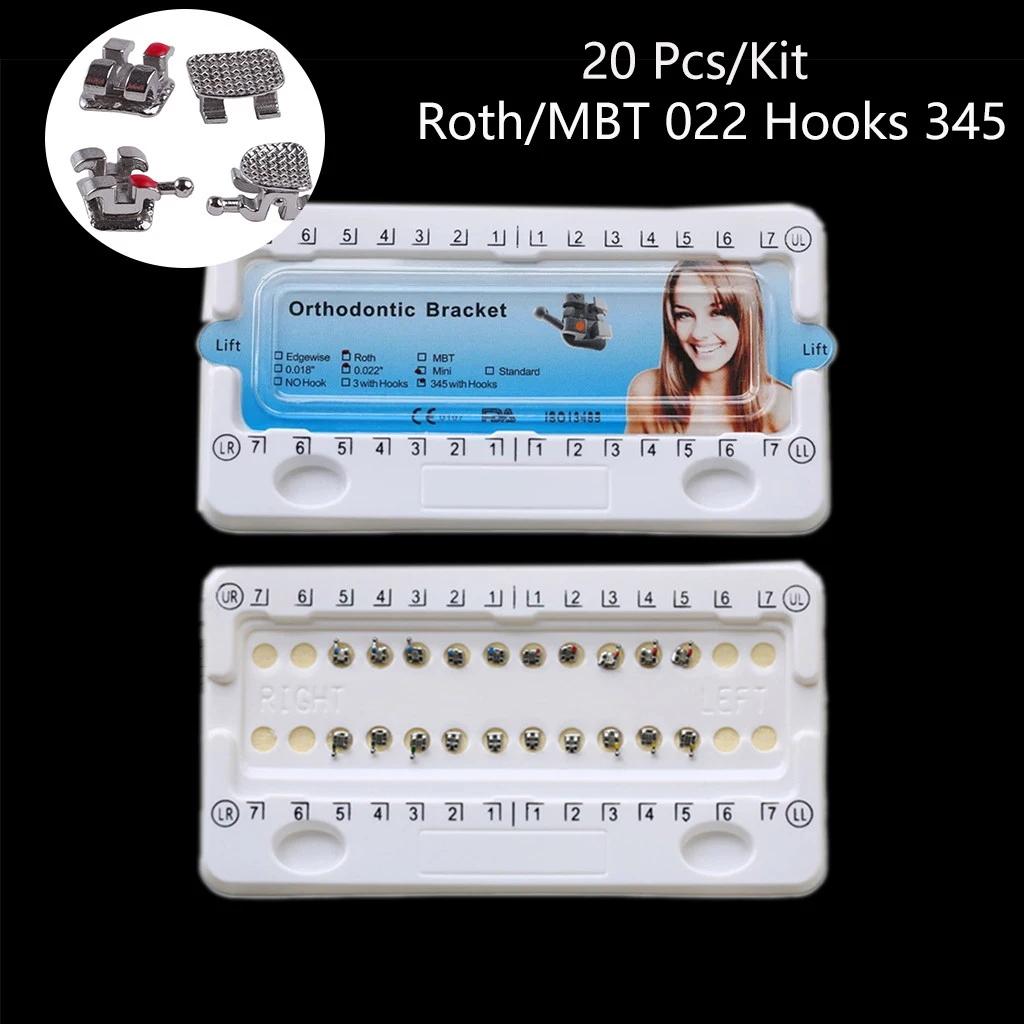 

10 Kits Dental Orthodontic Brackets Braces Metal Mesh Base Split Welding Mini Roth MBT 022 Slot Hooks 345 Dentistry Materials