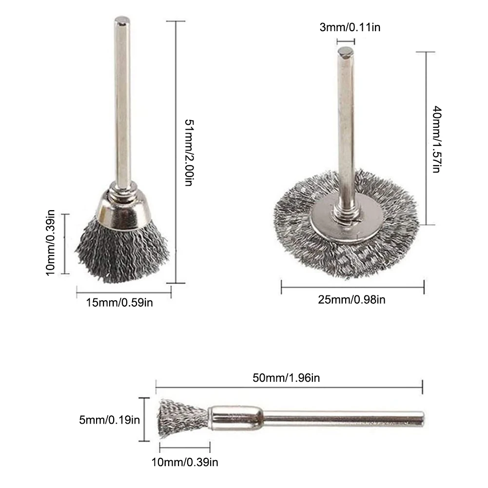 15 Stuks Mini Draad Borstel Wiel Cup Staaldraad Borstel Set 1/8Inch (3Mm) Schacht Voor Power Graveur Roterend Gereedschap Polijsten Gereedschap