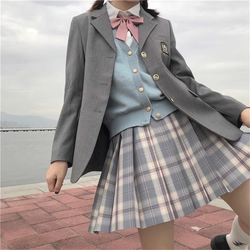 Female Student Suit Jacket Gray Japan School Uniforms Coats Spring Autumn British Campus School Uniform Jacket Blazer Jk Girls