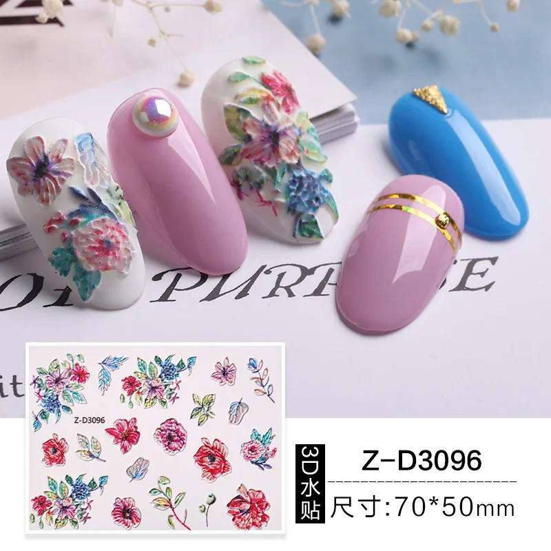 2024 New Cartoon/Animal Nail Art 3d Flowers Water Transfer Stickers Slide Decals Set for Manicure