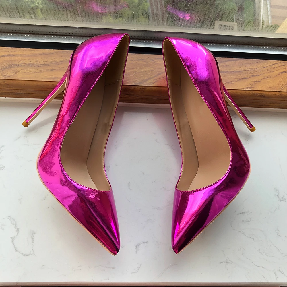 Tikicup Glossy Purple Women Patent Pointy Toe High Heel Wedding Party Shoes 8cm 10cm 12cm Customize Ladies Shiny Stiletto Pumps