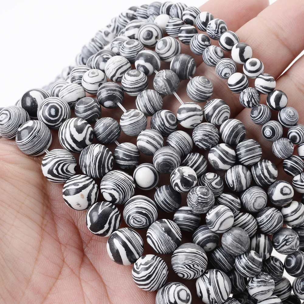 Natural Round Stone Beads White Black Malachite Spacer Beads for Jewelry Making DIY Bracelet Necklace Accessroies 4/6/8/10/12mm