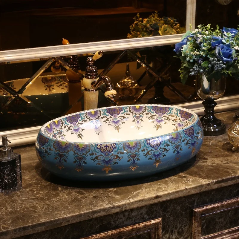 Camouflage Garden Art Table Basin European Ceramic Washbasin Oval Inter-Platform Basin American Basin Wash Basin