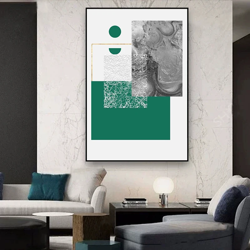 

Modern Abstract Geometric Green Grey Texture Canvas Painting Nordic Wall Art Poster Print HD Picture for Living Room Home Decor