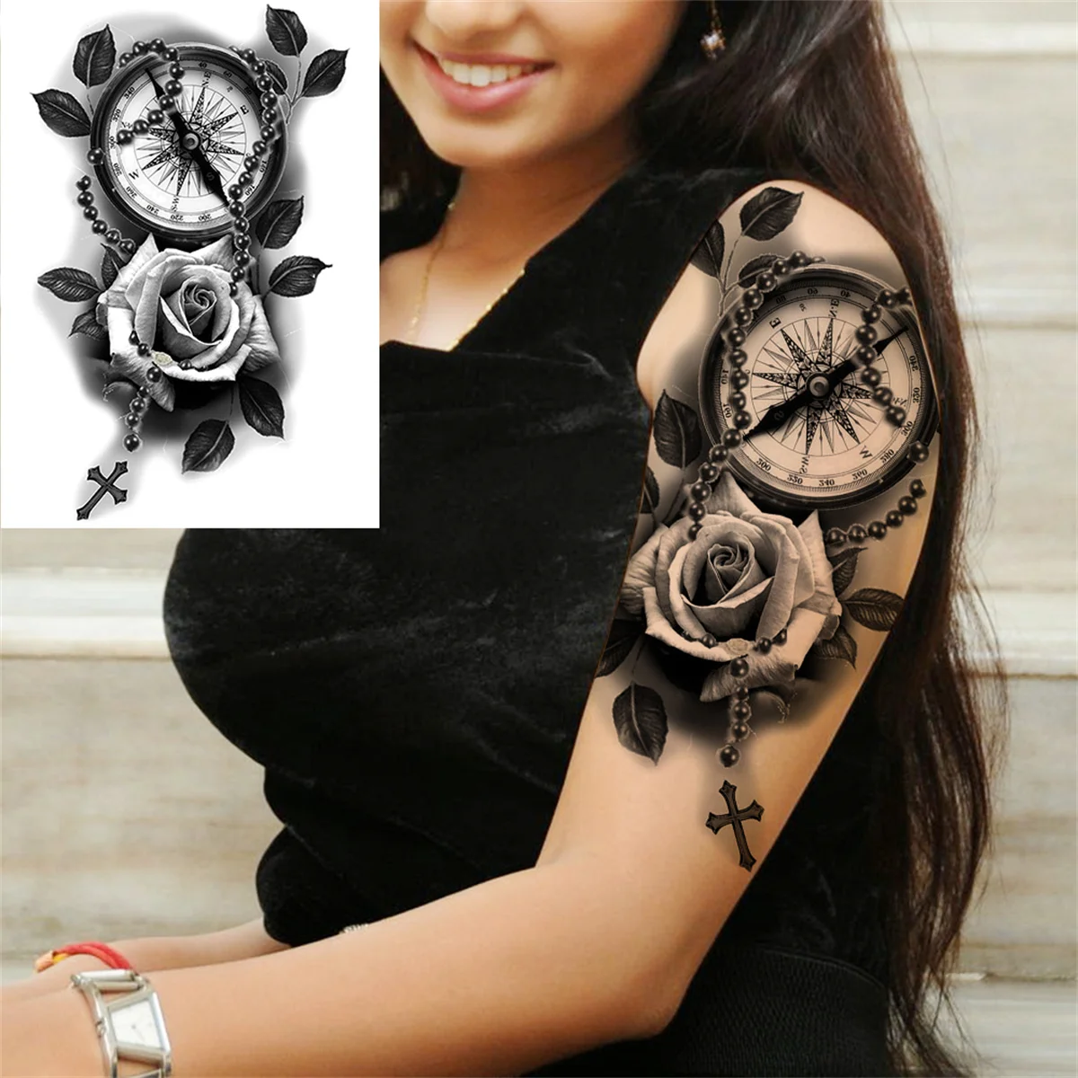 Anhänger Blume Temporäre Tattoos Für Frauen Erwachsene Gefälschte Schmuck Tattoo Aufkleber Pfingstrose Schwarz Henna Mond Große Oberschenkel Tatoo Wasserdicht