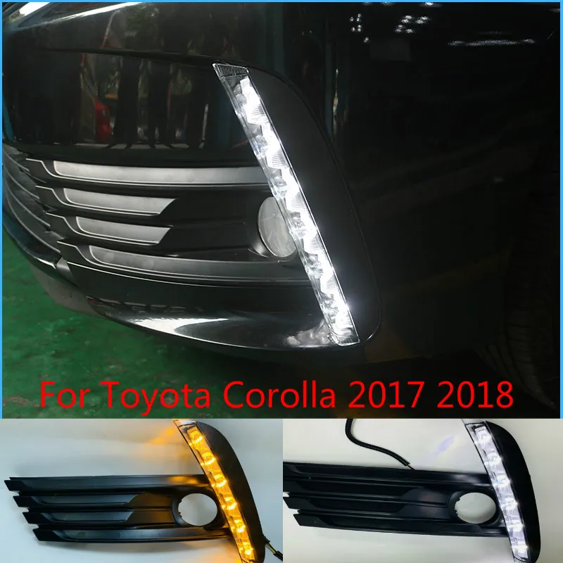 2PCS Yellow Turn Signal Function Waterproof 12V Car DRL Lamp LED Daytime Running Light For Toyota Corolla 2017 2018