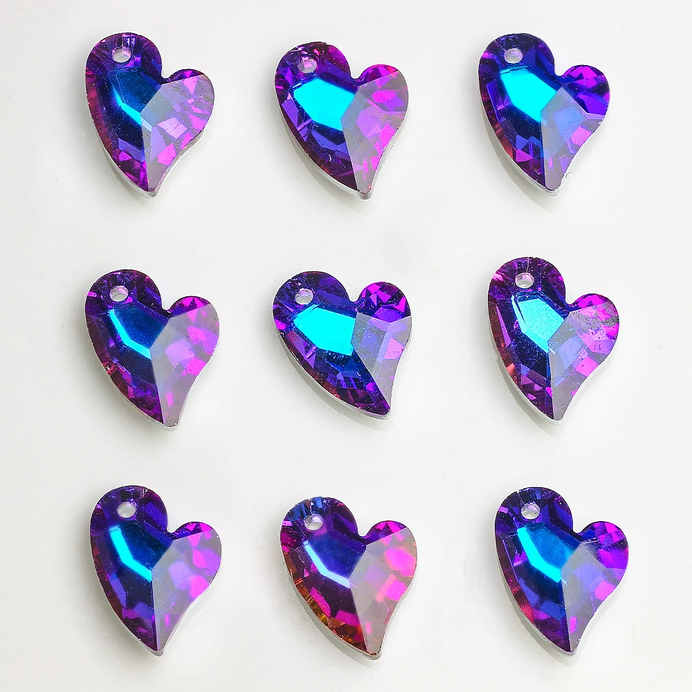 Crystal Heart Charms Pendant Blue Color 14mm Glass Beads for Jewelry Making Necklaces Earrings DIY Needlework Accessories 20pcs