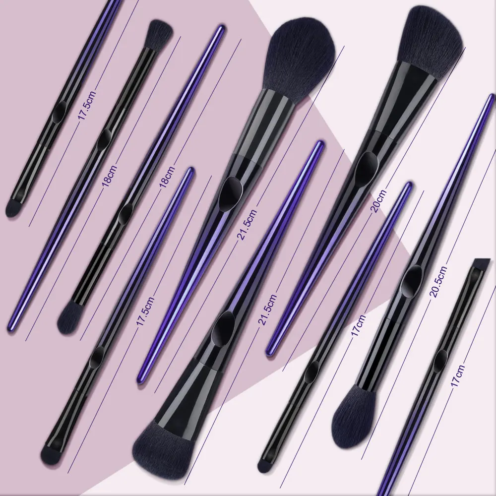 10 Pcs Makeup Brushes Navy Blue Premium Synthetic Hair Brush Foundation Blending Brush Makeup Tool Powder Eyeshadow Cosmetic Set