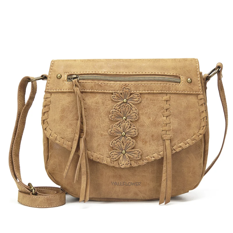 Annmouler Designer Women Handbag Purse Pu Leather Shoulder Bag Flower Crossbody Bag Small Ladies Messenger Bag Brown Lace Totes