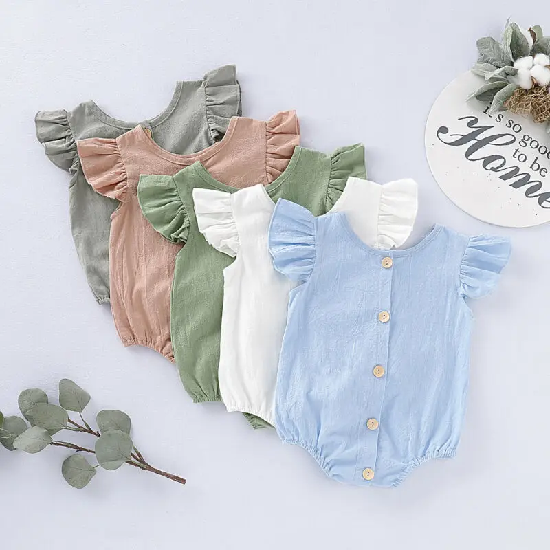 2019 solid color Summer Newborn Infant Baby Girls Boys Linen Romper Outfits Jumpsuit Bodysuit hot sale unisex bodysuits