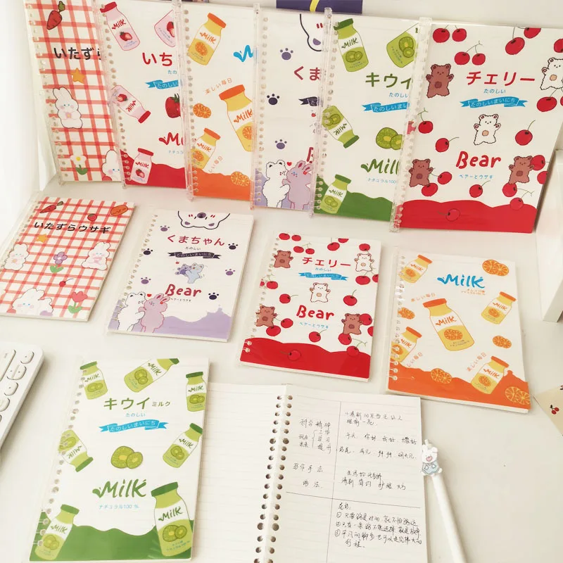 SKYSOINC A5/B5 Ring Notebooks Korea Design Bear Yakult Milk Fruits Loose-Leaf Notebook Jaurnal Kawaii Dairy School Stationery