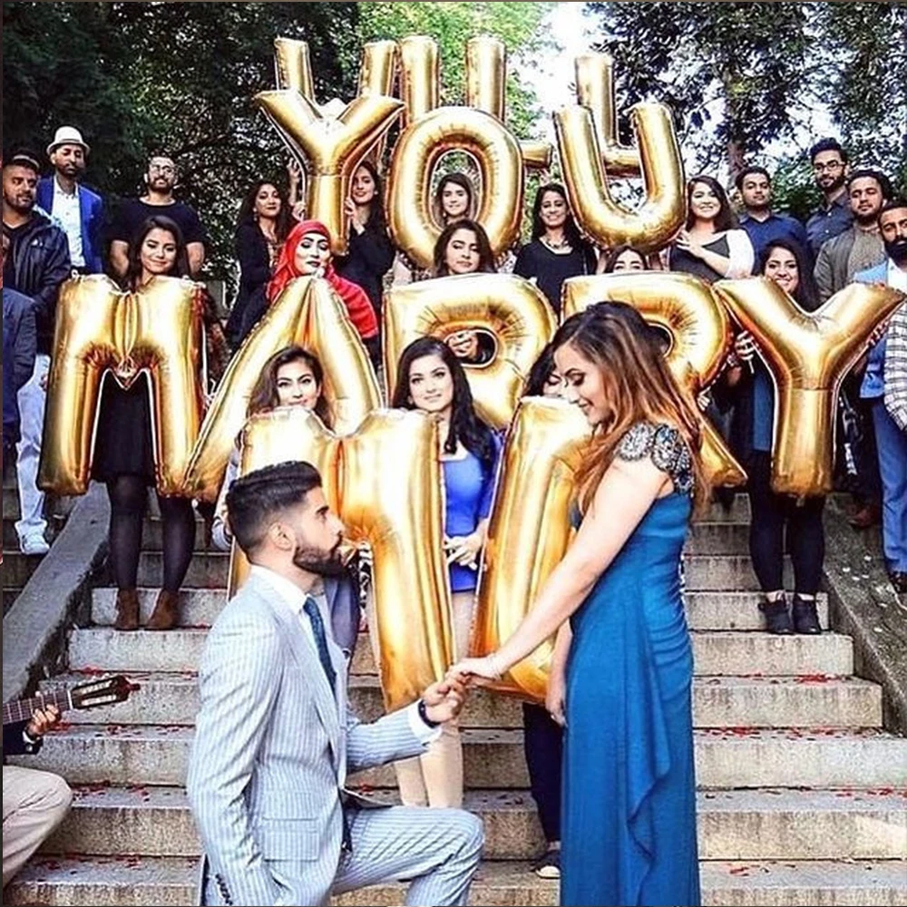 1set 16inch Rose Gold Will You Marry Me Foil Balloons 18 inch Heart Balloon for Weeding Birthday Party Bridal Shower Decorations