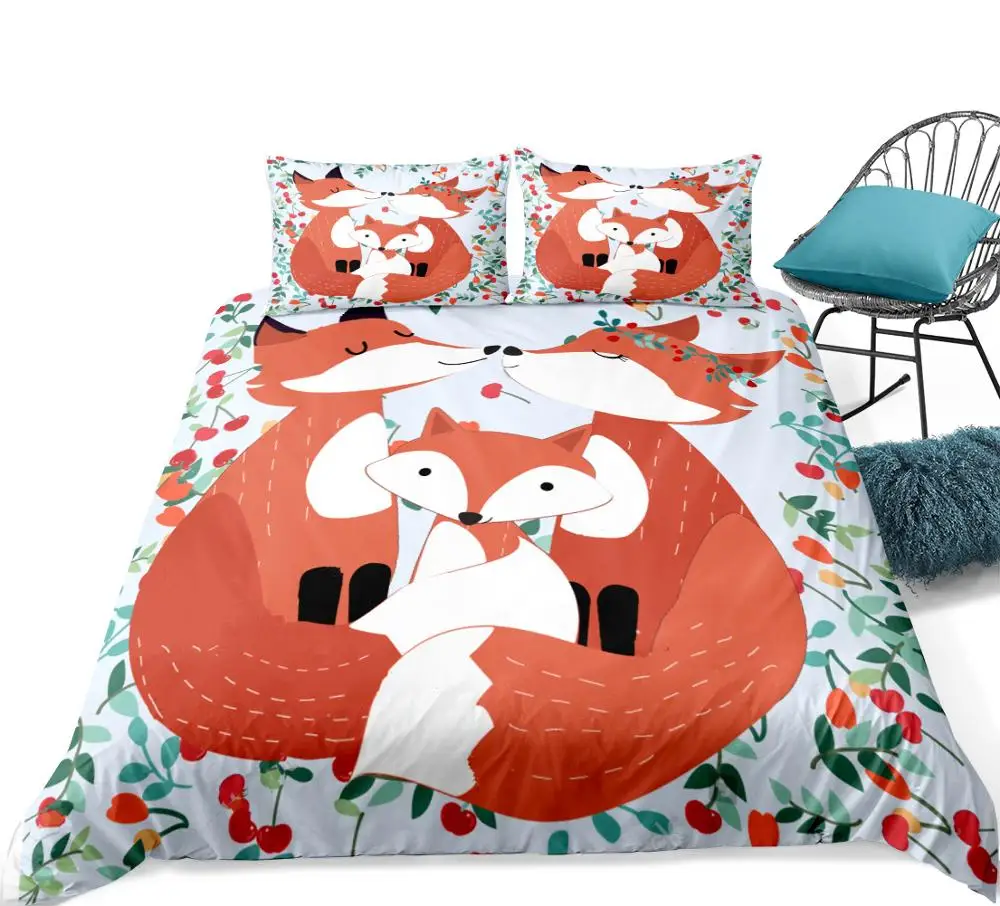 3D Cartoon Fox Family Bedding Set Animals Print Duvet cover set bedclothes with pillowcase Bed set Home Textiles