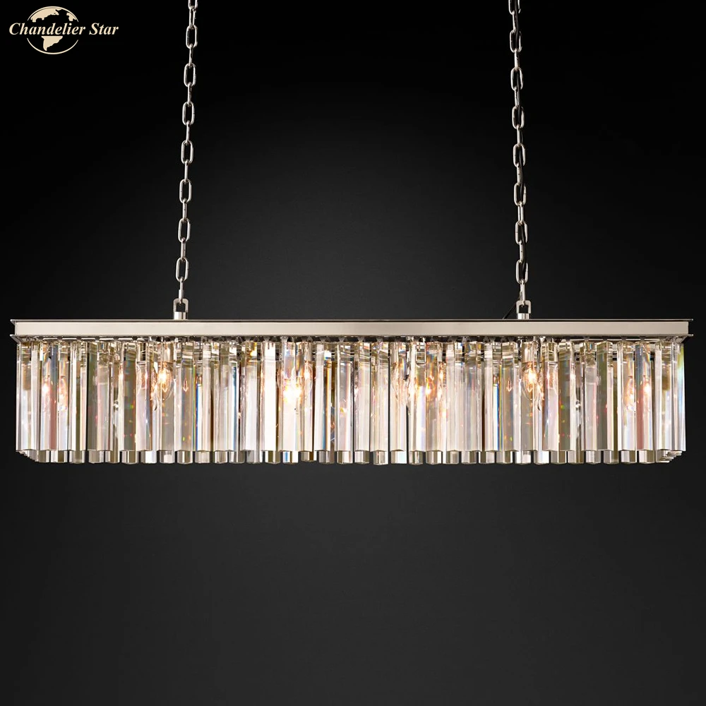 Modern Industrial Rectangle Crystal Pendant Lights for Living Room Bedroom Restaurant Hotel Vintage LED Prism Lighting Fixture