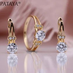 11.11 PATAYA New Special Price Jewelry Set 585 Rose Gold Color Women Fashion Jewelry Round Natural Zircon Earrings Rings Sets