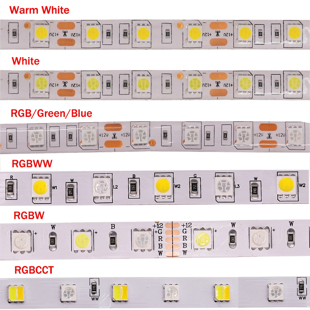 5M RGBCCT Taśma LED 12V 5050 Taśma LED RGB 60 diod/m Elastyczna wodoodporna wstążka RGBW RGBWW Zimny biały Ciepły biały Niebieski Czerwony