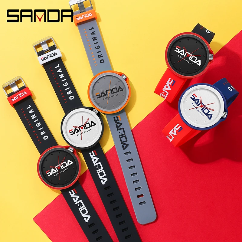 SANDA Product Fashion Brand Ladies Watch Sports Silicone Quartz Cool Waterproof Red White Black Wrist Watch Casual Men Clock