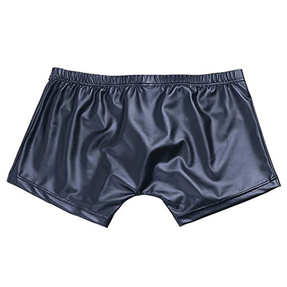 Boxers Men Leather Sexy Gays Underwear Open Front Casual Slip Male Shorts Solid Color Fashion Panties Button Black Underpants