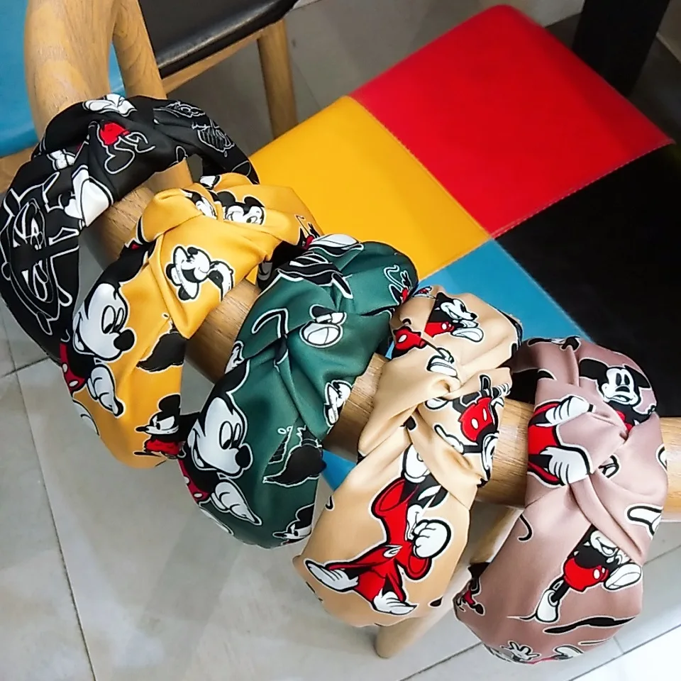 Disney Cartoon Print Women's Headband Cute Mickey Pattern Wide-brimmed Fabric Hair Accessories for Ladies All-match Headband