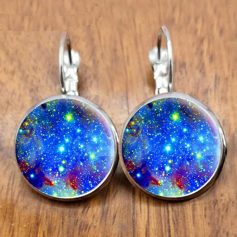 6 Style Fashion Galaxy Milky Way Space Earrings French Cabochon Glass Earrings Women Jewelry