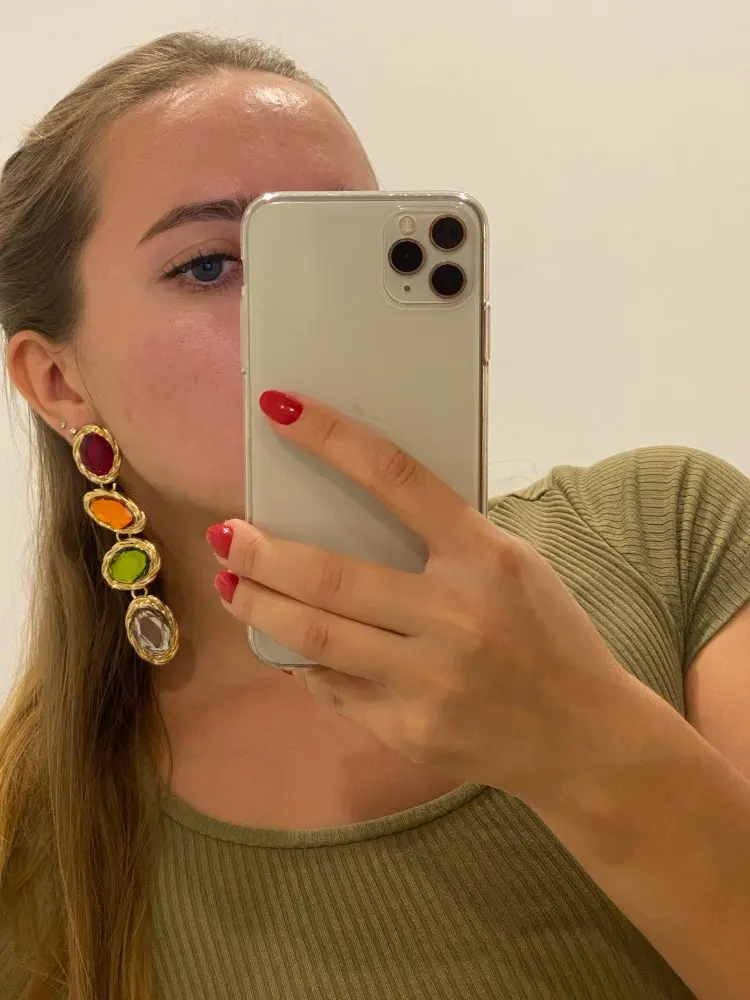 2026 New Colorful Crystal Oval Long Statement Earrings Women Vintage Indian Boho Ethnic Large Dangle Earrings Jewelry Female