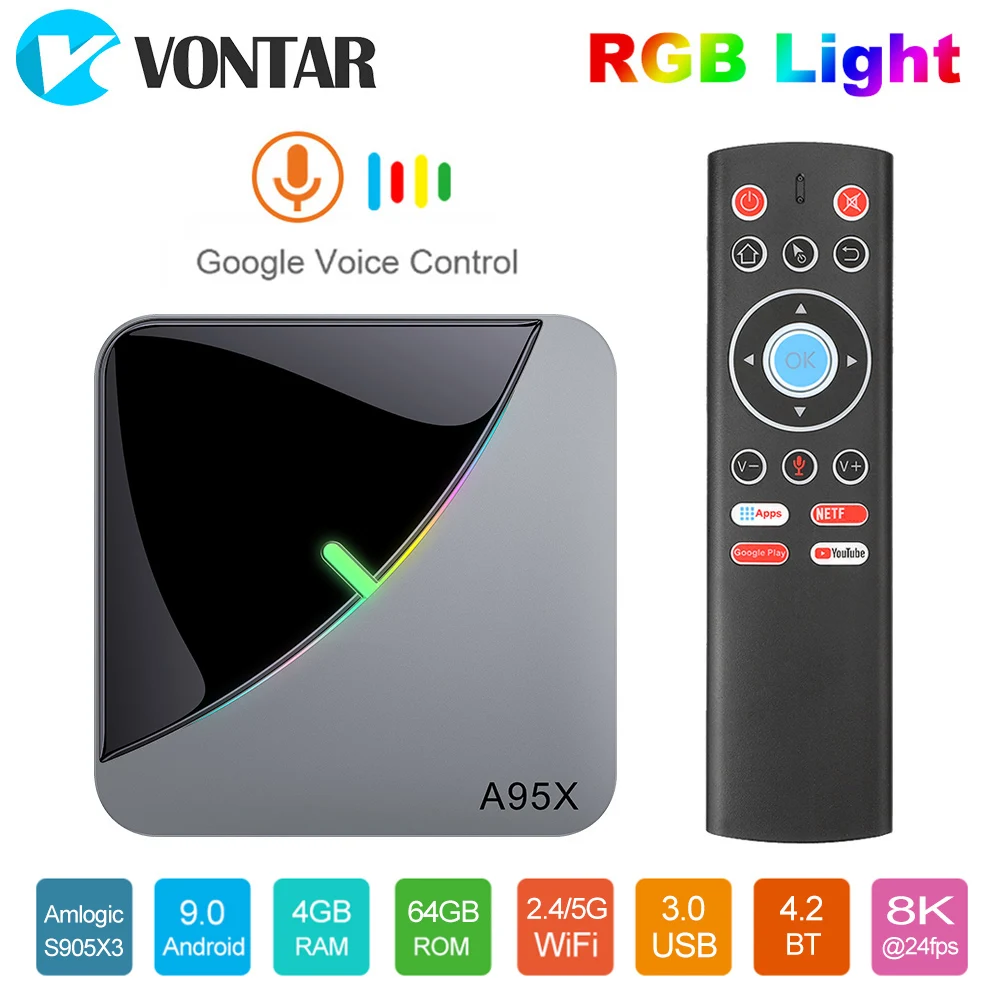 A95X F3 Air RGB Light TV Box Android 9.0 Amlogic S905X3 8K 4GB 64GB Wifi H.265 4K 60fps YoutubeTVBOX Android 9 A95XF3