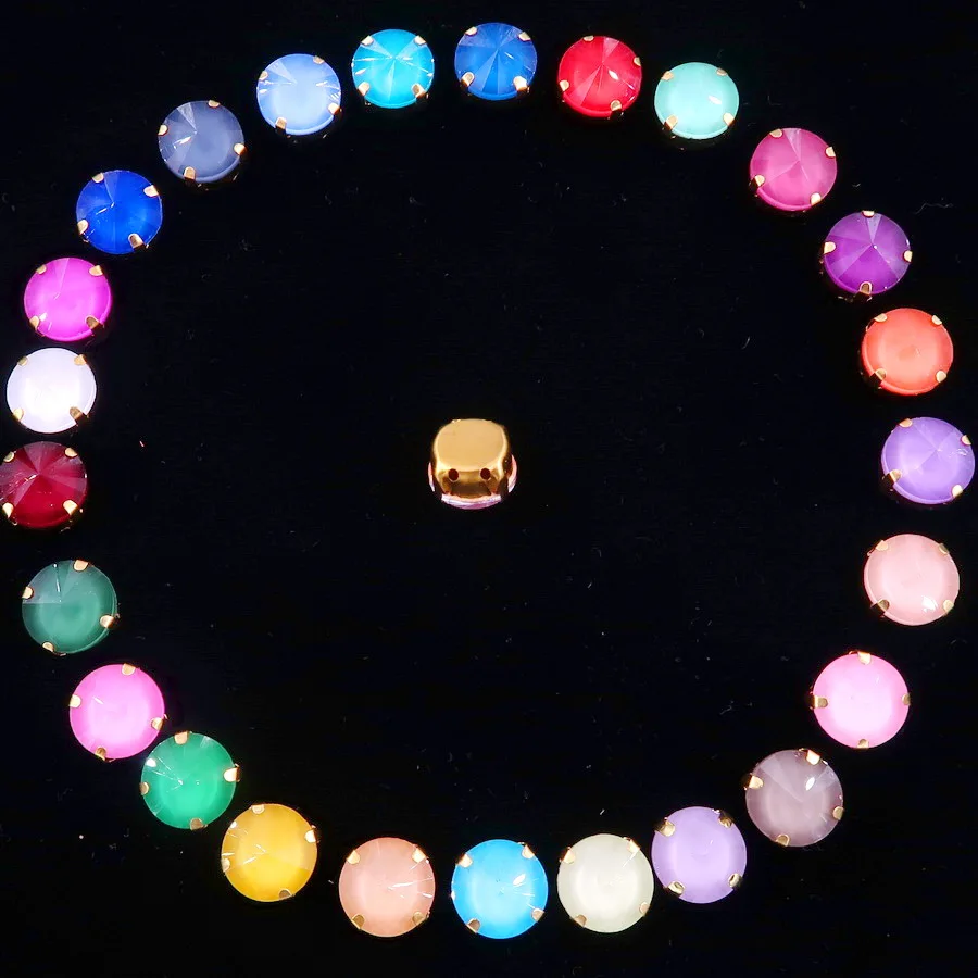 Rivoli Runde Form Gold Krallenfassung 8mm 10mm Jelly Candy & AB Glaskristall Aufnähbare Strassperlen für Hochzeitskleid DIY Verzierung – Detail 3