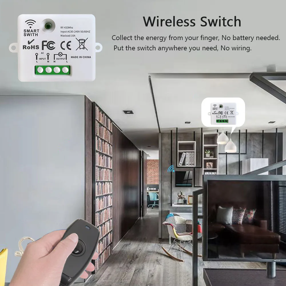 Universal controle remoto 433mhz rf mini relé receptor ac 220v 10a luz controlador de ligar/desligar keyfob para a melhoria da casa lâmpada led