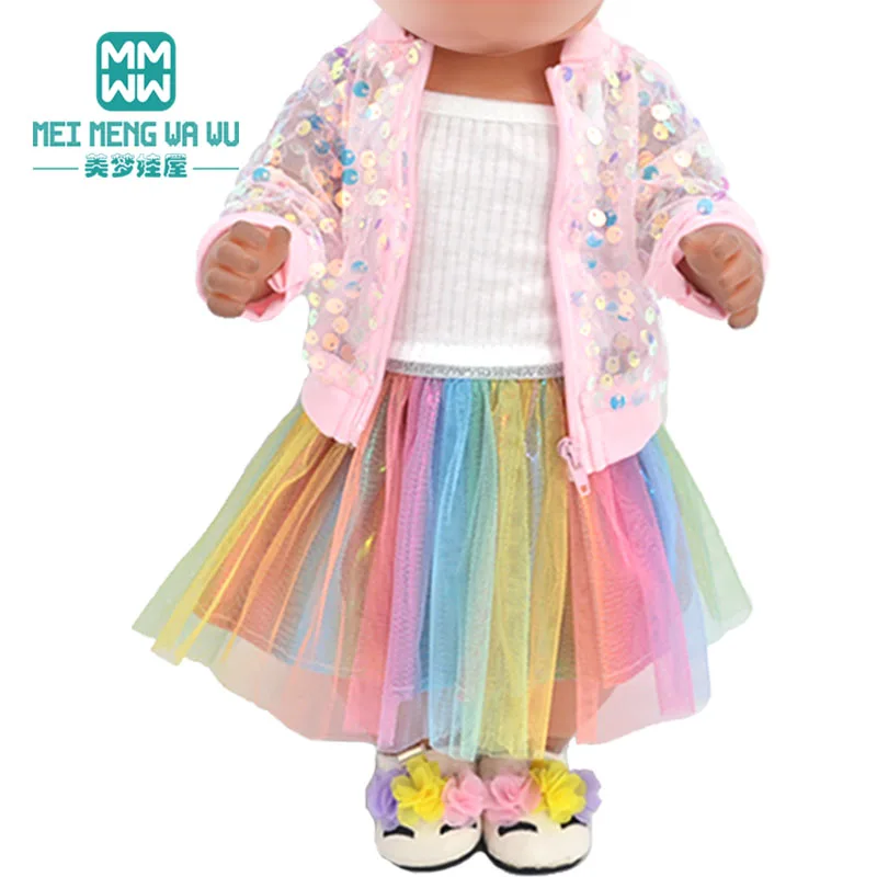 Kleidung für Puppen, passend für 43 cm große New Born Doll American Doll, modischer Jackenanzug, Mullrock, Geschenk – Detail 5