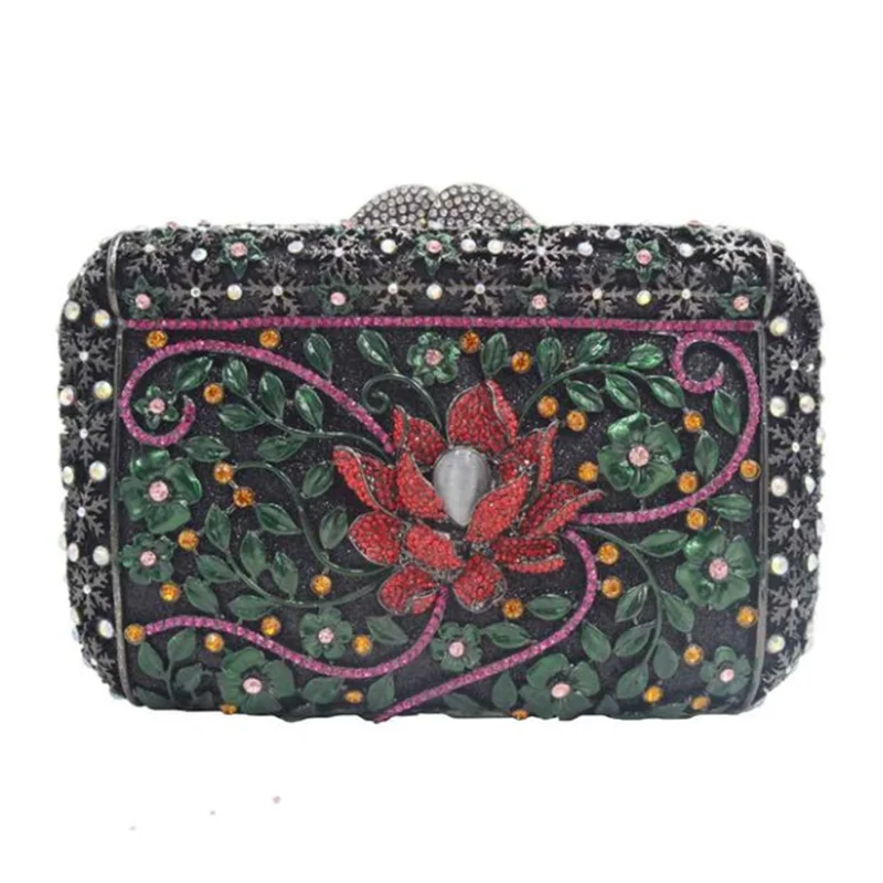 

Elegant Women Green Flower Clutch Purse Stones Evening Purses and Handbags Wedding Party Dinner Rhinestone Minaudiere Bags
