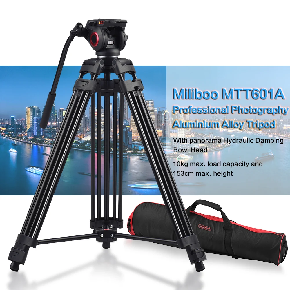 Miliboo MTT601A Aluminum Heavy Duty Fluid Head Camera Tripod for Camcorder/DSLR Stand Professional Video