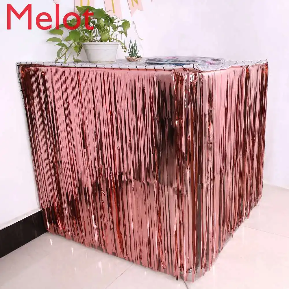 

100x200cm Glitter Table Skirt Metal Party Decoration Supplies Hawaii Party Decoration Aluminum Foil Wedding Decoration