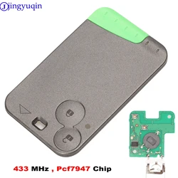 Jingyuqin 433 MHz Pcf7947 Chip Chiave per auto intelligente con scheda remota a 2 pulsanti per Renault Laguna con chiave non tagliata con logo