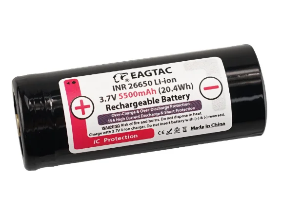 

EAGTAC 26650 5500mAh 3.7V Protected Li-ion Battery (15A anode protection)