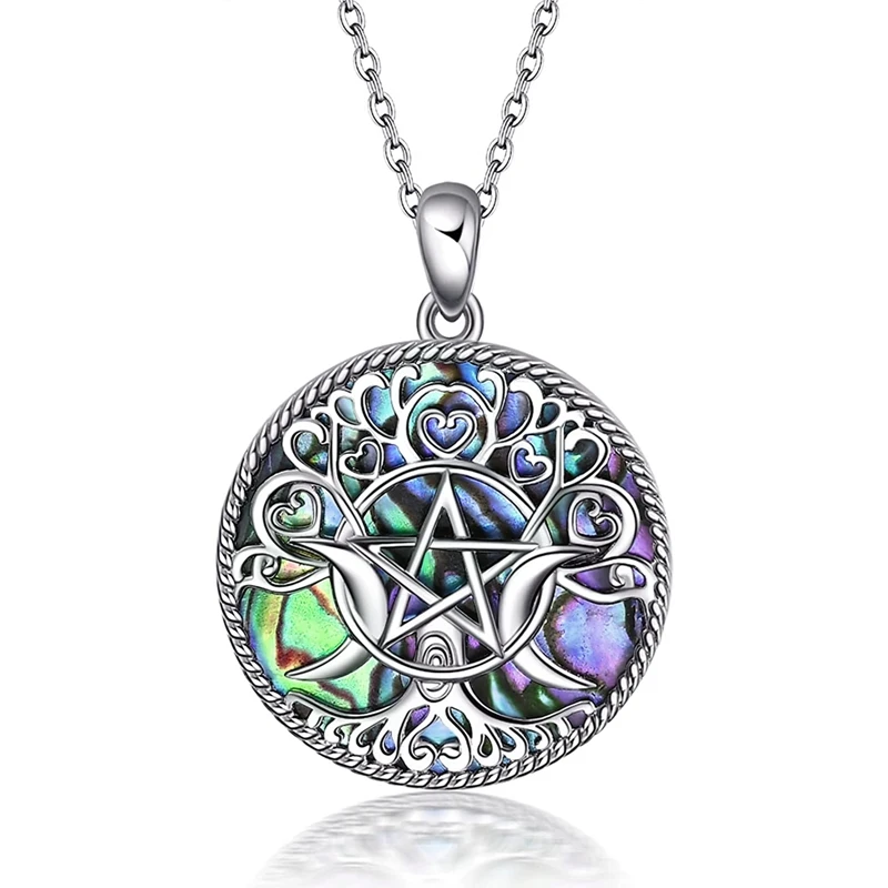 Triple Moon Göttin Amulett Pentagramm Urne Halskette für Asche für Frauen Baum des Lebens Einäscherung Halskette Schmuck