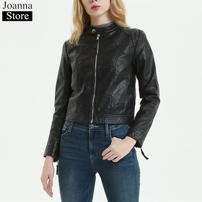 

Spring Autumn Pu Leather Short Jacket women Slim Soft motorcycle Faux Leather Coat Black Plus Size Casual Basic Bomber Jackets