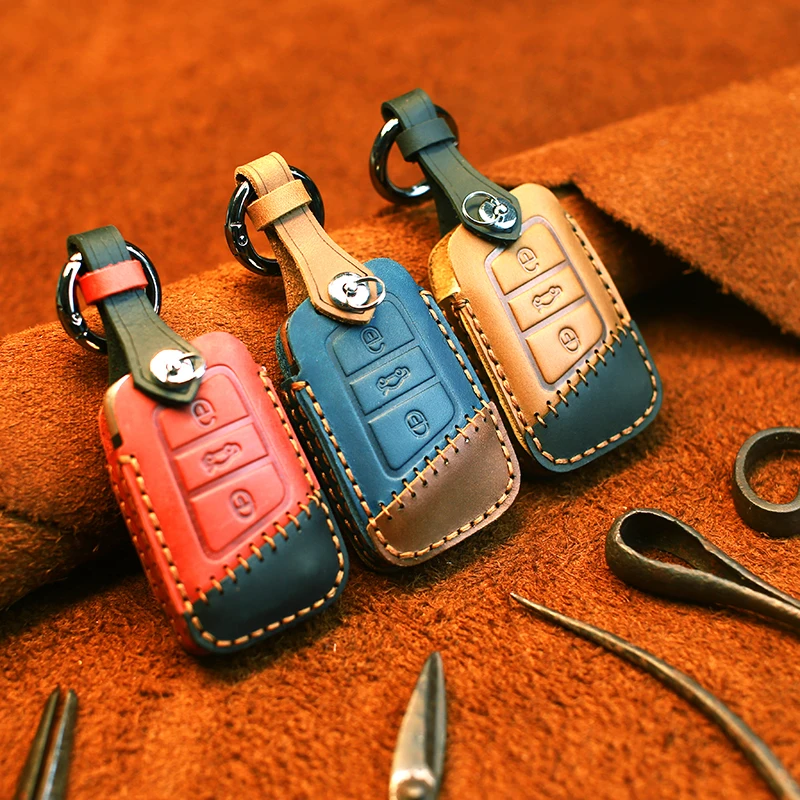 Car key Cover suitable for Volkswagen Passat Golf Magotan Crazy Horse Leather Key Cover Leather Car Keychain