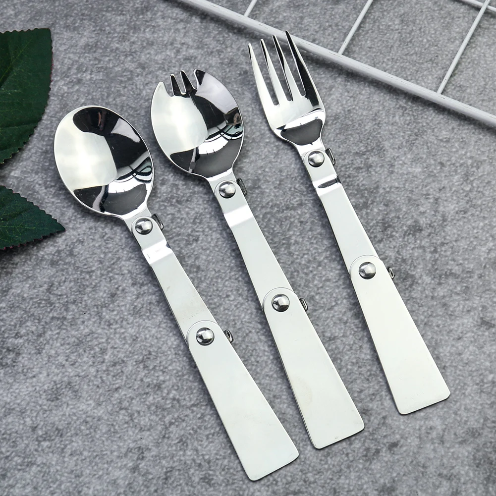 

Stainless Steel Outdoor Tableware Folding Fork Spoon Spork Picnic Camping Pocket Travel Cooking Dinnerware Flatware 1Pc