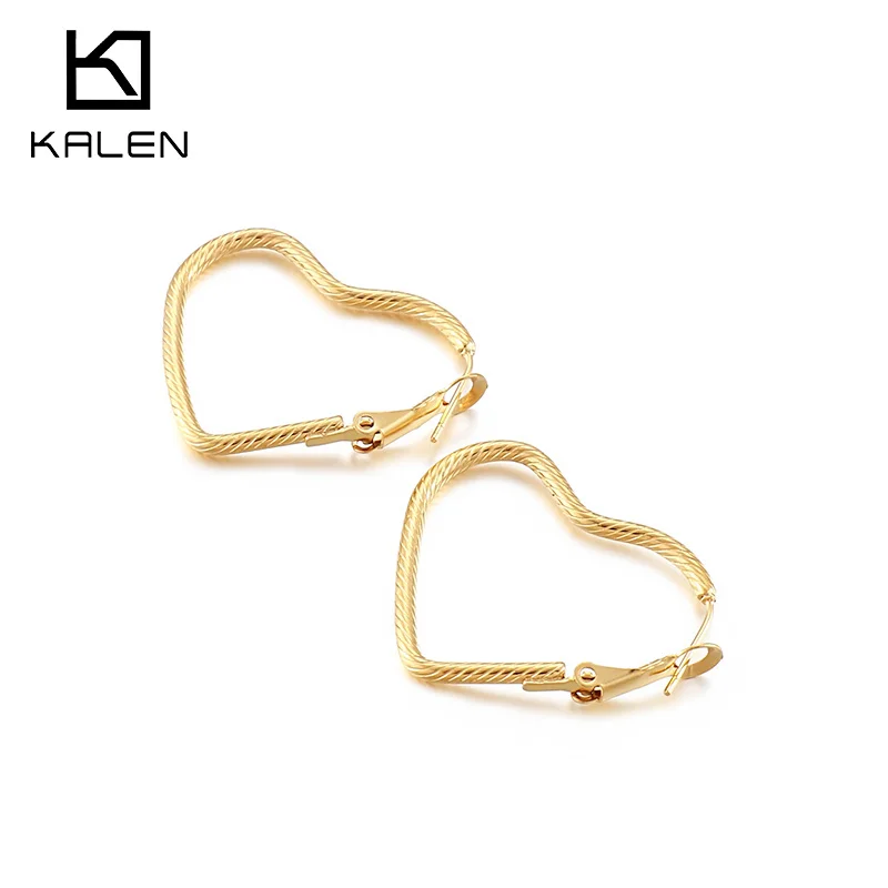 KALEN Stainless Steel Twist Simple Heart Hoop Earrings For Women Punk Big Love Earrings Aretes Brinco Feminino Gifts